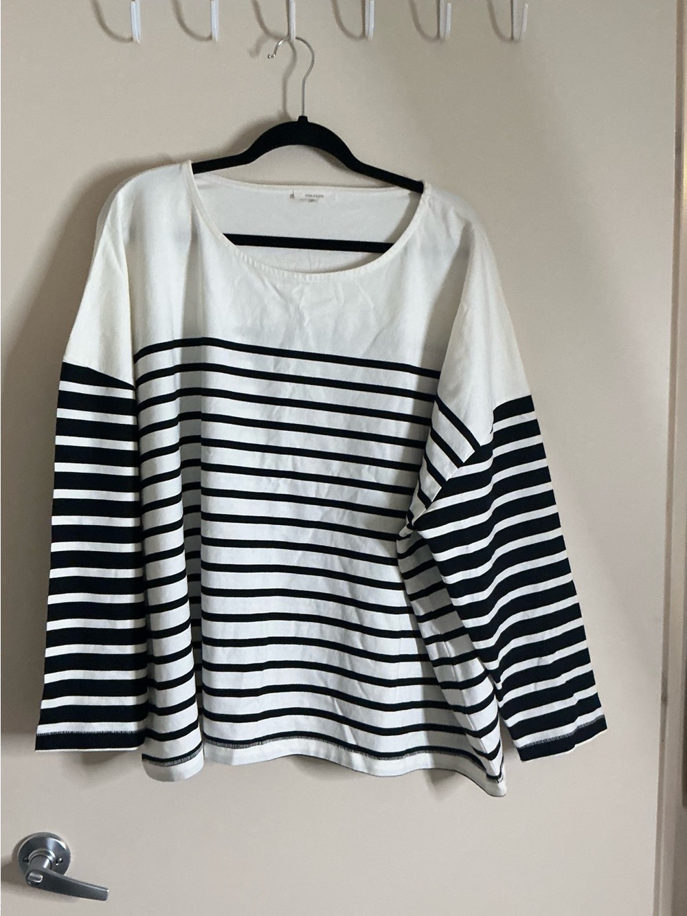 Maurices Black and White Striped Long-Sleeve Boatneck Top